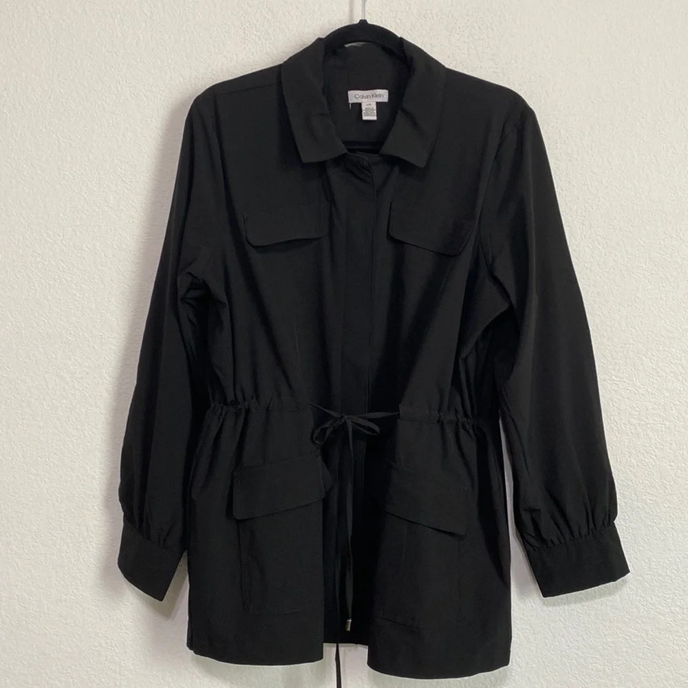 Calvin Klein Black Lightweight Jacket Tie Waist Like New Size L